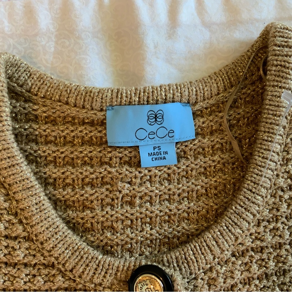 S119 New CeCe Cardigan Women’s Size PS Beige 68% Cotton Metallic Polyester - Picture 7 of 11